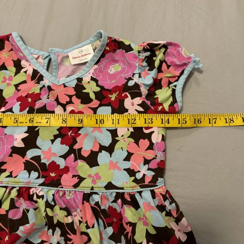 Hanna Andersson‎ A-Line Dress Girls 8 Multicolor Floral 100% Cotton Short Sleeve